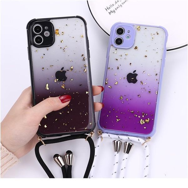 

luxury gold foil chain necklace phone case for iphone 12 11 pro max xs max x xr 7 8 plus qyltiq