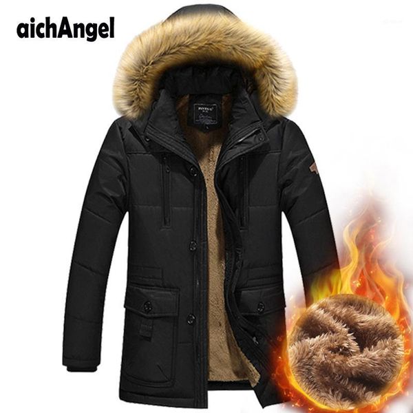 

winter men's cotton jackets fur hooded detachable long male casual parkas warm thick winter jackets1, Black