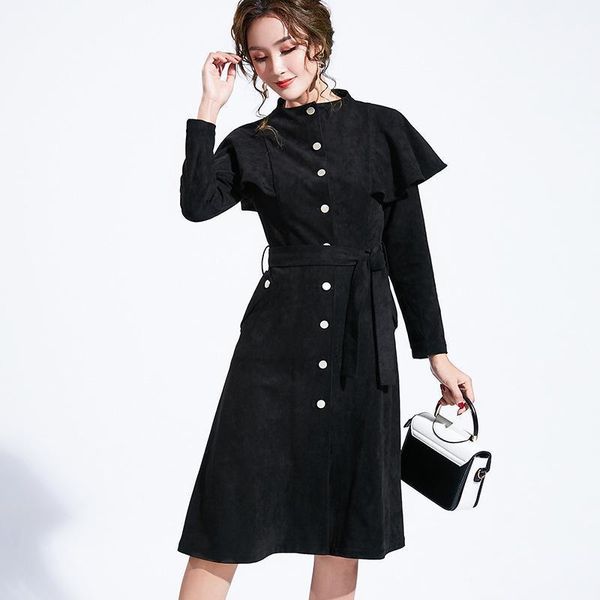 

fashion single breasted mid-long trench coat women khaki/black/wine red slim belt cloak mujer windbreaker female abrigos brazil1, Tan;black