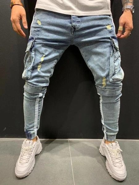 

mens black jeans skinny ripped destroyed stretch slim fit hop hop pants with holes for men casual jogging jeans and pants1