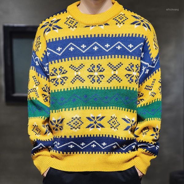 

2020 men's jacquard knitted sweater youth round neck pullover color matching autumn new simple youth fashion sweater1, White;black