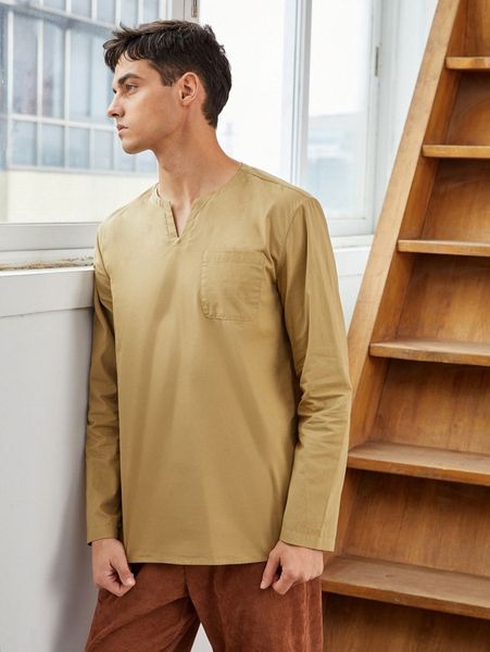 

men notched neckline pocket patched shirt v01n#, White;black