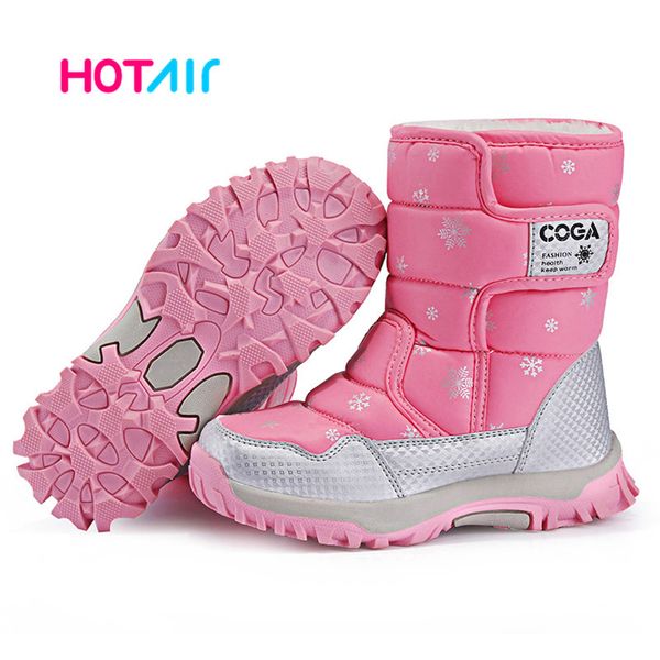 

shoes pink 2020 style kids snow boot winter warm fur antiskid outsole plus size 27 to 38 children boots for girls, Black;red