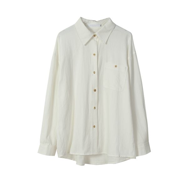 

new 2021 women spring white shirts turn down collar with pockets and fashion women's blouses h2hw