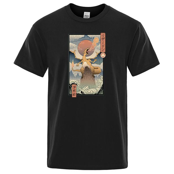 

charizard dragon summer new short sleeve male cartoon monster japan anime harajuku streetwear hooded sweatshirt hoodie men t shirt