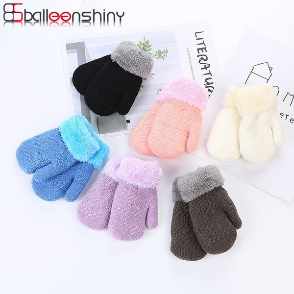 

hair accessories balleenshiny winter warm mittens for children aged 0-3 6colors plush knitted gloves thickened kids outdoor sports, Slivery;white