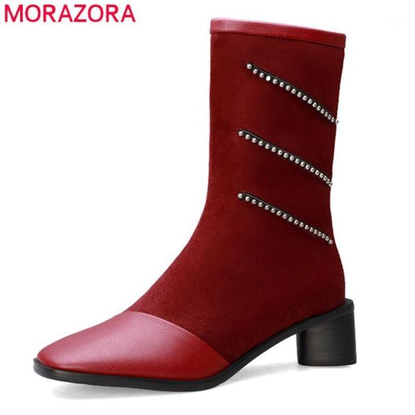

morazora 2020 new arrival women ankle boots crystal zip flock autumn winter boots fashion simple party wedding shoes ladies1, Black