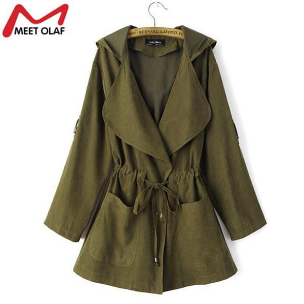 

new women trench coat spring elegant khaki drawstring waist long coats female casual windbreakers ladies raincoat casacos yl324, Tan;black