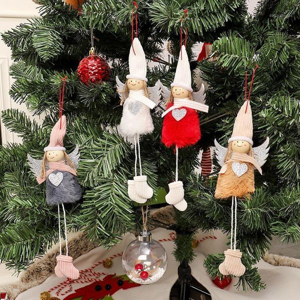

christmas decorations plush angel with glitter heart pendant decorative hanging figurine ornaments holiday gift decorations1