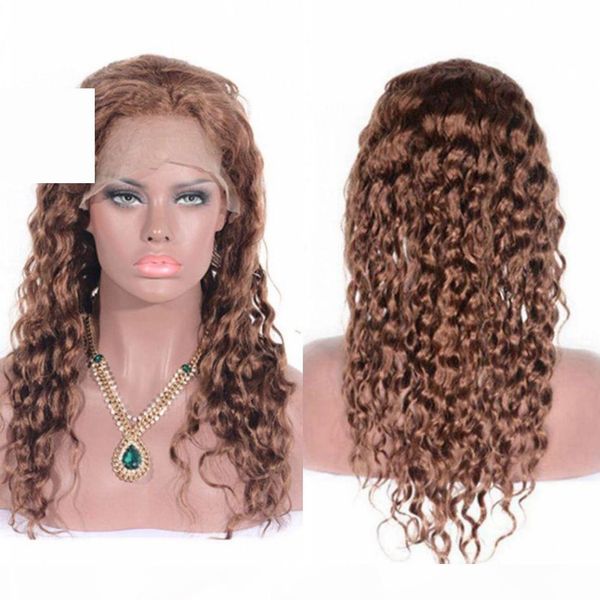 

full lace human hair wig deep curly lace front wig 30# mongolian hair glueless wig with baby hair, Black;brown