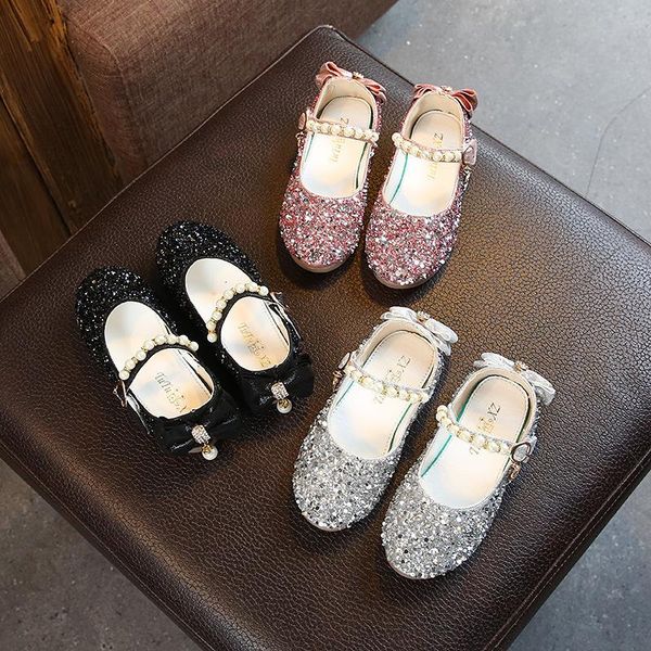 

flat shoes 2021 autumn school boys and girls soft bottom princess single crystal, Black;grey