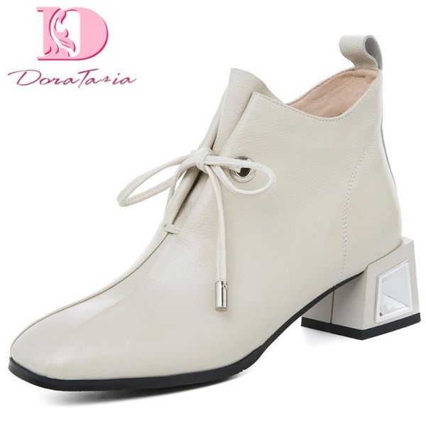 

doratasia 2020 square heels genuine leather women shoes natural cow skin fashion office ladies boots, Black