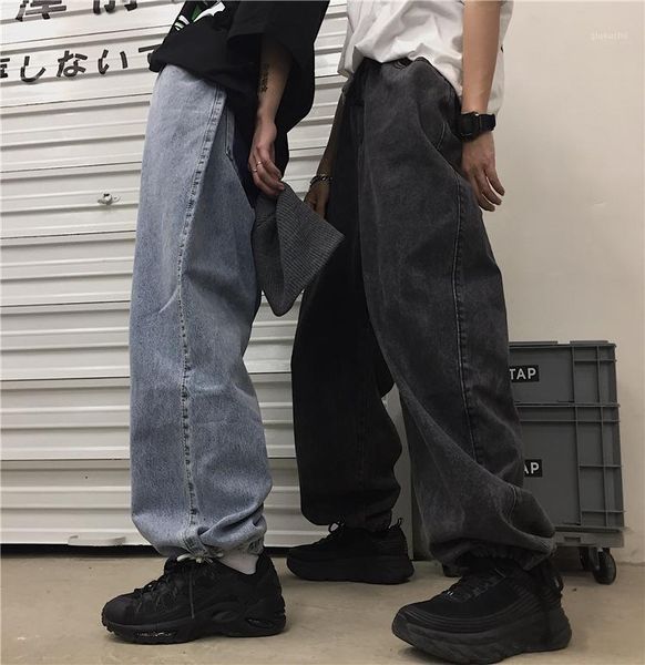 

summer new products young men's trend trousers loose wide leg pants elastic waist wild casual jeans mens ripped jeans1, Blue