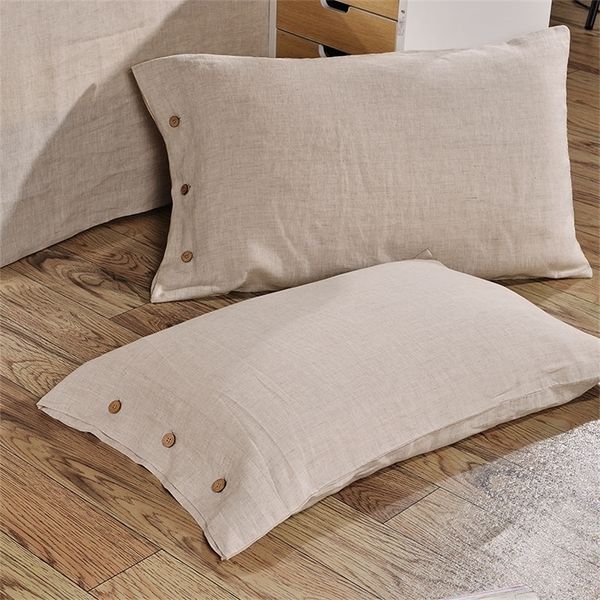 2 pz 48 * 74 cm Puro Lino Federa di Colore Solido di Alta Qualità Letto Copertura del Cuscino di Tiro Freddo Decorativo Domestico Federa con Pulsante 201212