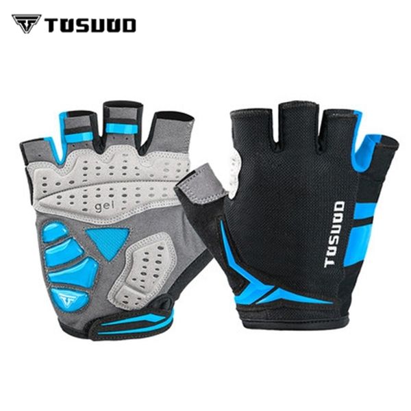 

tosuod riding silicone shock absorption breathable mountain half finger road bike spinning bicycle summer gloves, Blue;gray