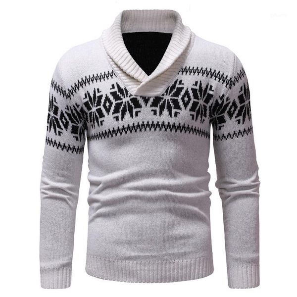 

mens two buttons neck-line pullover christmas sweater autumn winter turndown collar casual printed knitted sweaters1, White;black