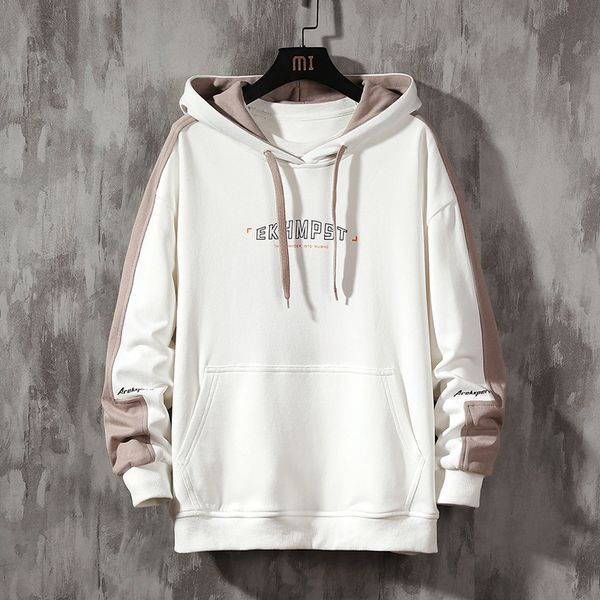 

2021 fashion streetwear hoodie patchwork male letter print hooded sweatshirts hip hop new design pullover brand men 4xl k8xo, Black