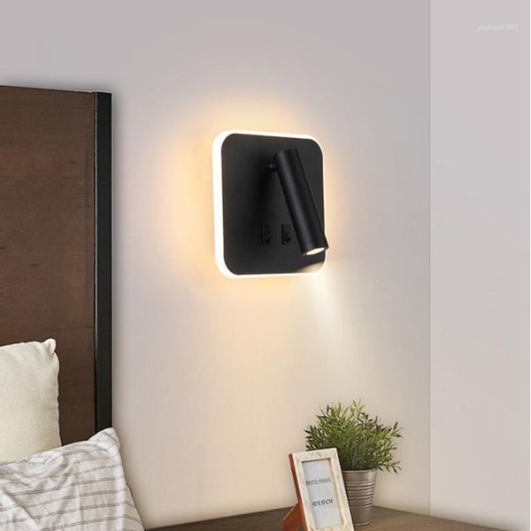 

led wall lamp indoor modern bedroom bedside lamp surface mounted rotatable reading stair study porch sconce light ac85-265v1