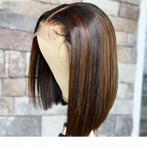 

highlight wig 4x4 colored bob wig 150% ombre lace front human hair wigs for women blonde #30 remy brazilian lace closure, Black;brown