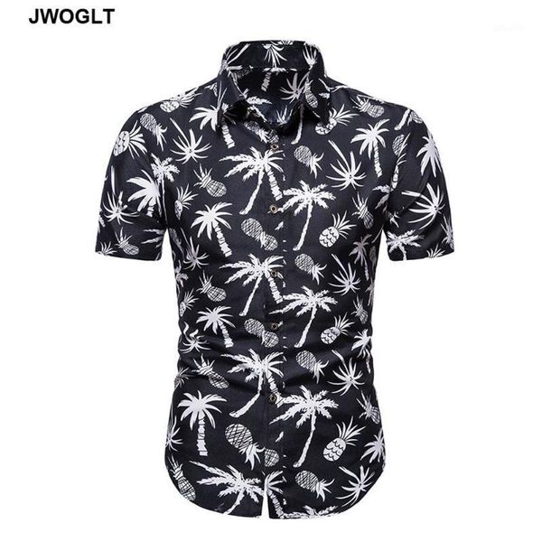 

summer new turn down collar fashion regular fit casual shirts short sleeve button down black white hawaiian pineapple shirt1, White;black