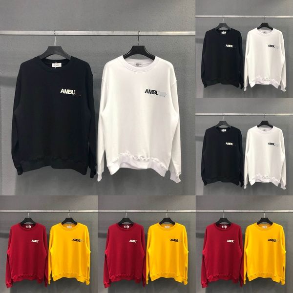 

p63rf amb sweater solid women's basic style foam letter printing basic round neck couple pullover men's and color loose pulloversw, Black