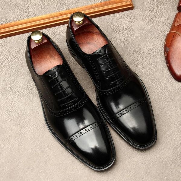 

italian leather shoes men's three-joint carved british style oxford shoes men's business dress handmade leather custom, Black