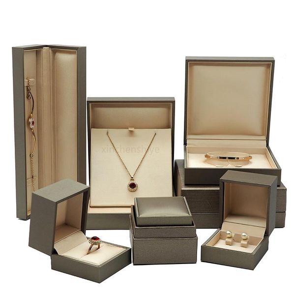 

high-end brand pu leather jewelry box ring necklace earring bracelet packaging box, Pink;blue