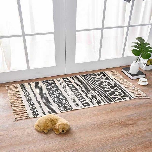 

60x90cm cotton woven tassels welcome door rug non-slip bathroom foot pad prayer mat women manta1