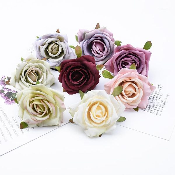 

decorative flowers & wreaths 6 pieces 7cm roses head scrapbooking bridal brooch home decoration accessories diy gifts candy box artificial w
