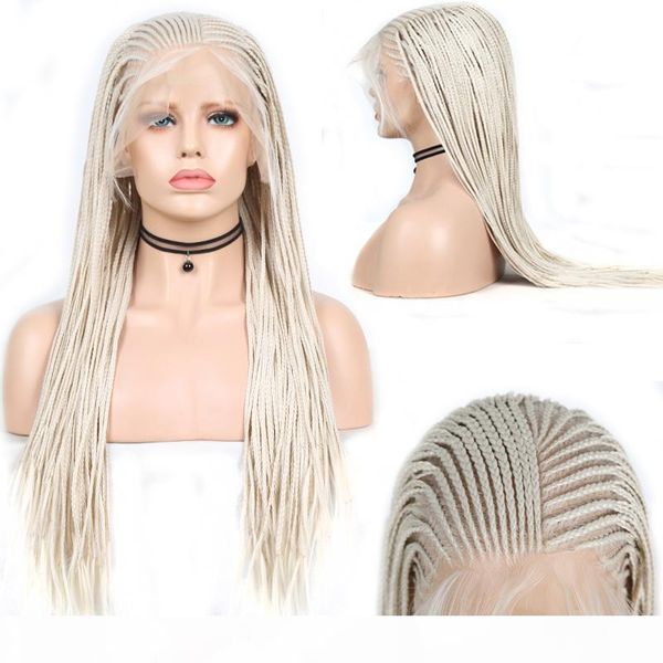 

charisma 13x6 blonde wig long box braids braided wigs heat resistant fiber hair synthetic lace front wig for women ing, Black