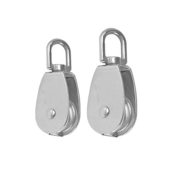 

2pcs stainless pulley block swivel sheave rope wheel f/ mountain climbing (15mm & 32mm