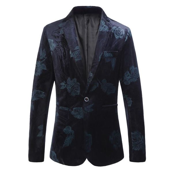 

men's suits & blazers autumn slim fit flower pattern one button suit lapel pocket decoration blue and red blazer large size -6xl, White;black