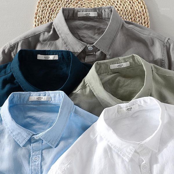

men's casual shirts 2021 men's cotton linen long-sleeved shirt white men fashion solid camisa chemise 4xl,92061, White;black