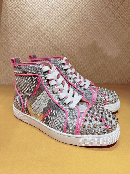 

luxury mens designer high python leather sneakers flats t-quality red bottom casual walking party dress graffiti trainers wholesale chea, Black