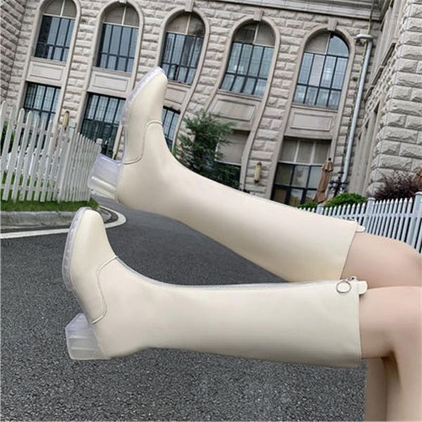 

new 2020 spring autumn leather women fashion knee boots front zip knight long boots crystal clear bottom high heel boot eu 35-401, Black