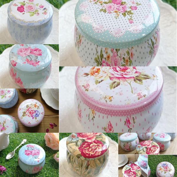 

tea portable drum shaped tin boxes flower container cans candy cookie box for party gifts package 4 nolv4