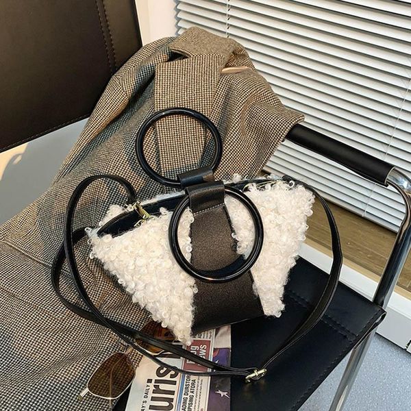 

contrast color portable bucket bags for women 2020 winter furry women's designer shoulder crossbody bags female fashion handbags