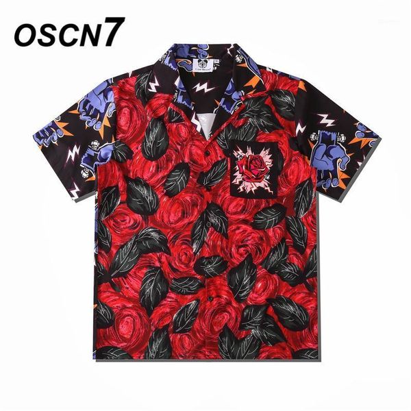

oscn7 casual street printed short sleeve shirt men 2020 hawaii beach oversize women fashion harujuku shirts for men csv021, White;black