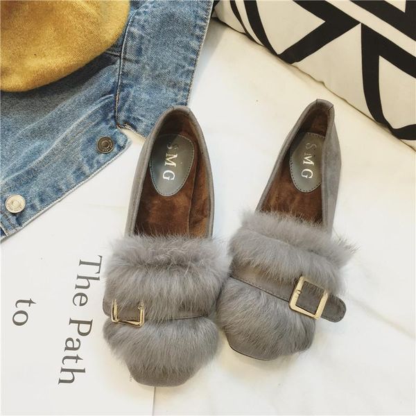 

fur flats belt buckle design shoes autumn moccasins feather fur loafers slip on shoes hairs espadrilles belt hasp, Black