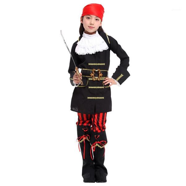 

carnival new year halloween costume for kids girls pirate captain jack sparrow costume child cosplay1, Black;red