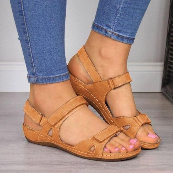 

2021 women ankle buckle strap summer sandals new ladies flat open toe comfort shoes plus size casual fashion 1075, Black