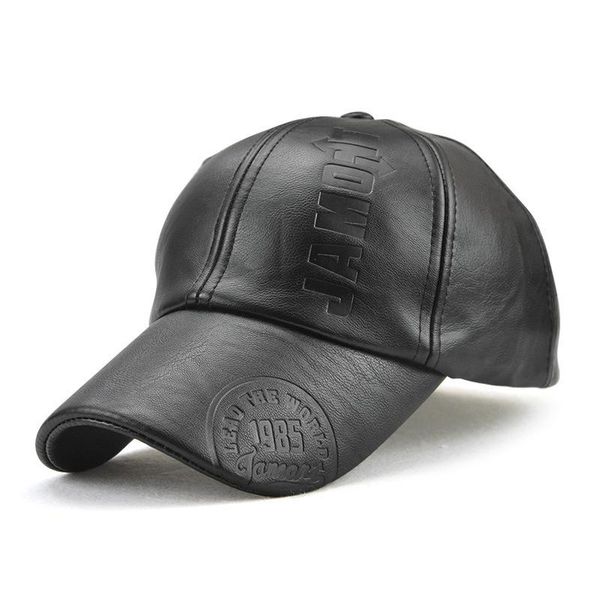 

jamont outdoor winter cap pu leather baseball cap men snapback hat casquette gorras para hombre mens peaked cap-black, Black;white