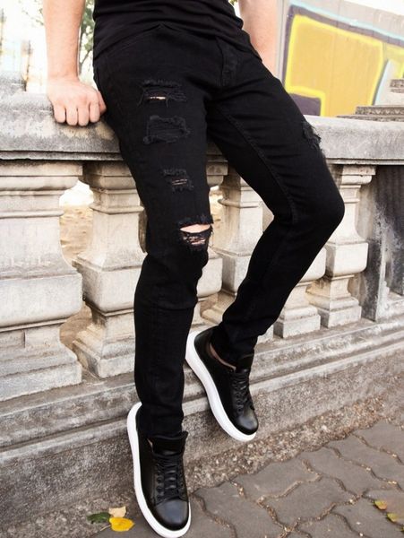 

men zipper fly ripped skinny jeans t0je#, Blue