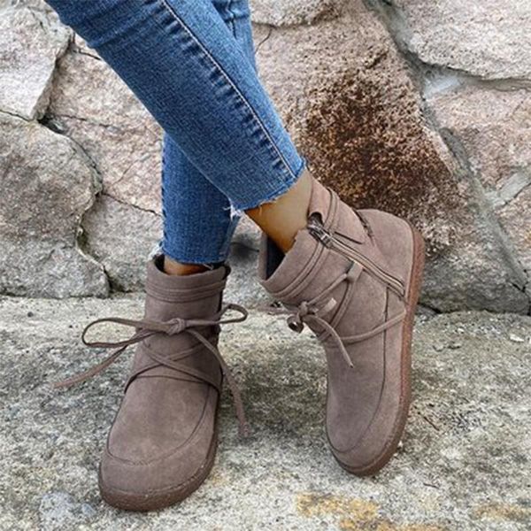 

woman up snow lace boots 2020 women's flock ankle boots ladies zip warm flats female comfortable footwear women shoes plus size, Black