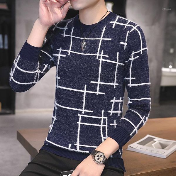 

men's sweaters hcxy winter men's pullover round neck warm sweater for men thick multicolor trend male1, White;black