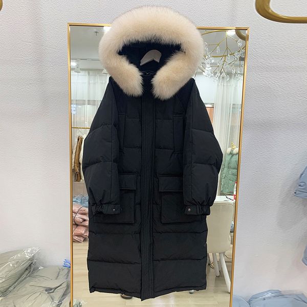 

2021 great royal skin new winter long hood parkas 90% white down women's coat loose with warm wind jacket tik7, Black