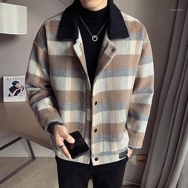 

men's 2021 autumn winter coats woman korean streetwear plaid jackets casual oversize warm man fashion clothes1, Black