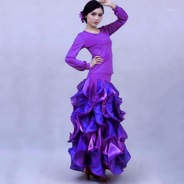 

2018 lady ballroom dancing skirt more size pretty glossary fortrajes de flamenca female fluorescent clothing 50791, Black;red