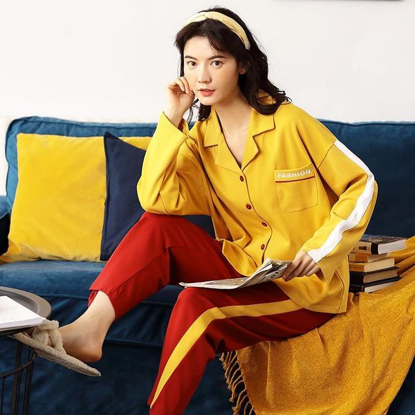 

autumn women pyjamas sets pajamas sleepwear suit thin cartoon nightwear female cartoon pijama mujer long sleeve lounge homewear1, Black;red