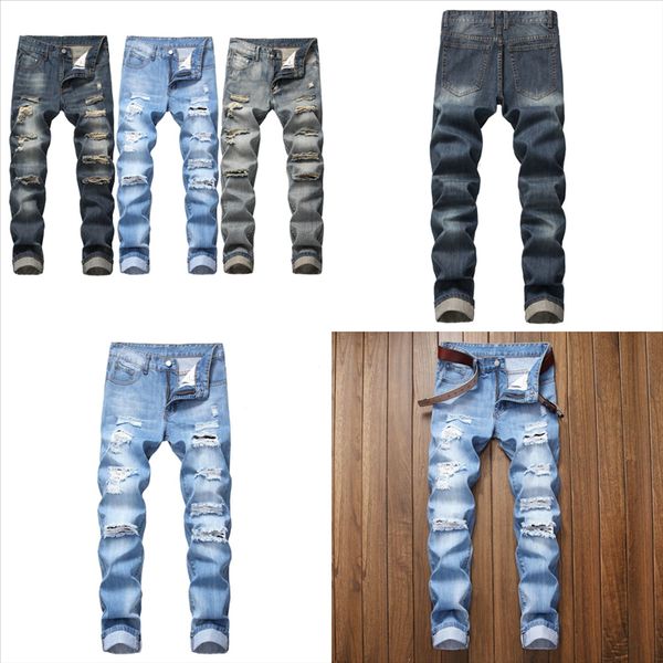 

xnueq men jeans new fashion man stylist black blue jeans holes ripped destroyed stretch slim print jeans for mens fit hop hop pants with